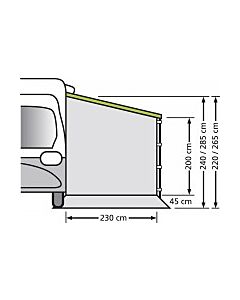 Universalgavel för för husvagn och husbil f. markisdjup 250 cm Version 220